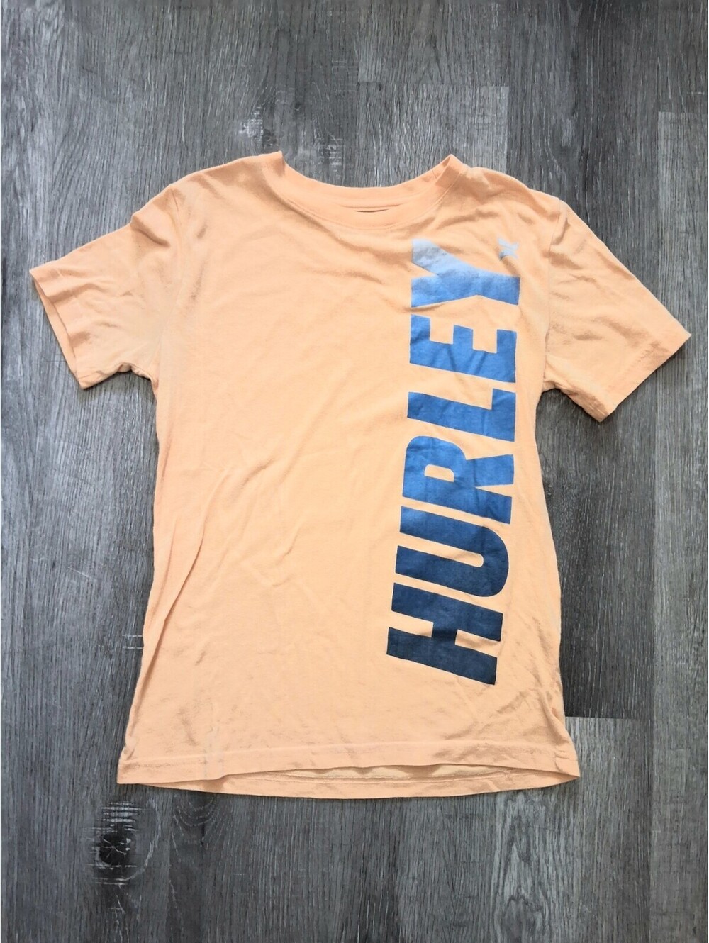 Hurley Boys Size Lg 12-13y Peach Orange, Blue Brand Spellout Tee Graphic T-Shirt